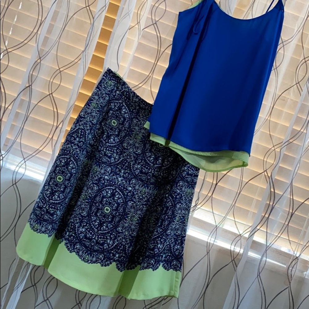 Spaghetti strap reversible top and skirt.
